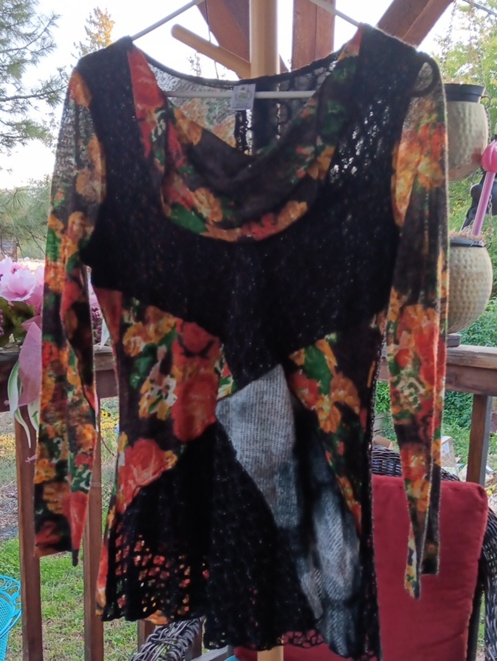 The Ordinary Black Floral Cowl Neck Sheer Knit Top